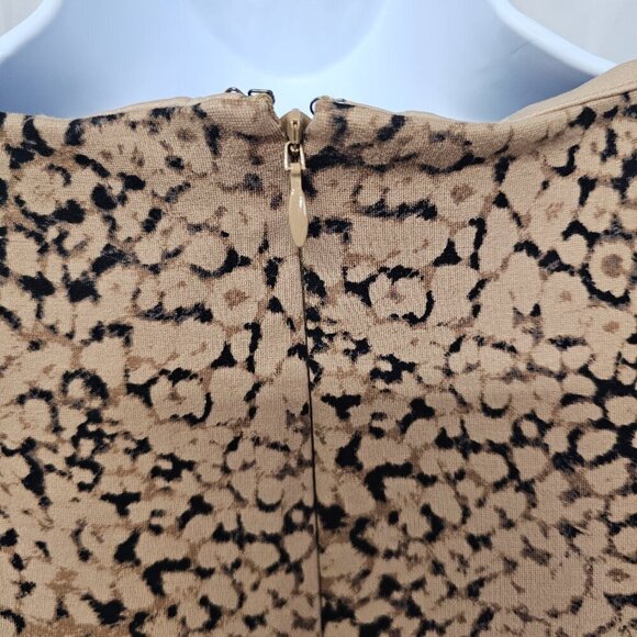 Lands" End Tan Black Animal Print Jersey Fit & Flare Dress Office Preppy 10 - Picture 9 of 15